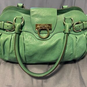 Salvatore Ferragamo Green Shoulder Bag with Gold Accents and Soft Leather